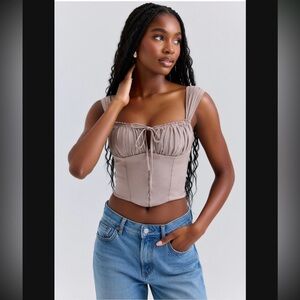 HOUSE OF CB 'Anja' Mocha Georgette Cap Sleeve Corset Top Size S-US 4-6 $165